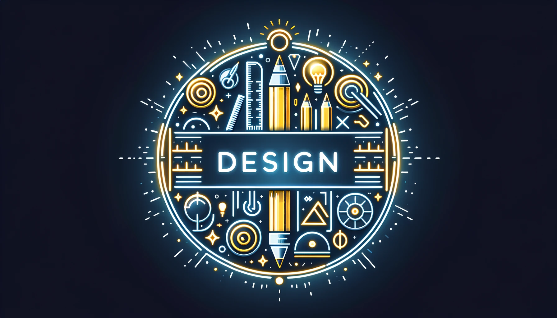 Design a luminous emblem that embodies the concept of "Design"