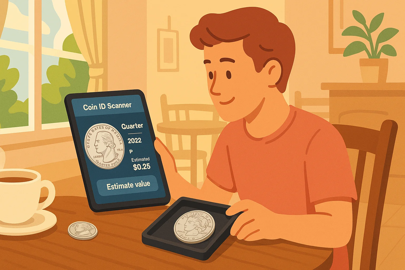 A numismatist checks the value of a coin via Coin ID Scanner.